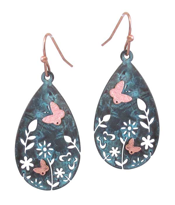 Vintgage rustic teardrop earring - garden theme