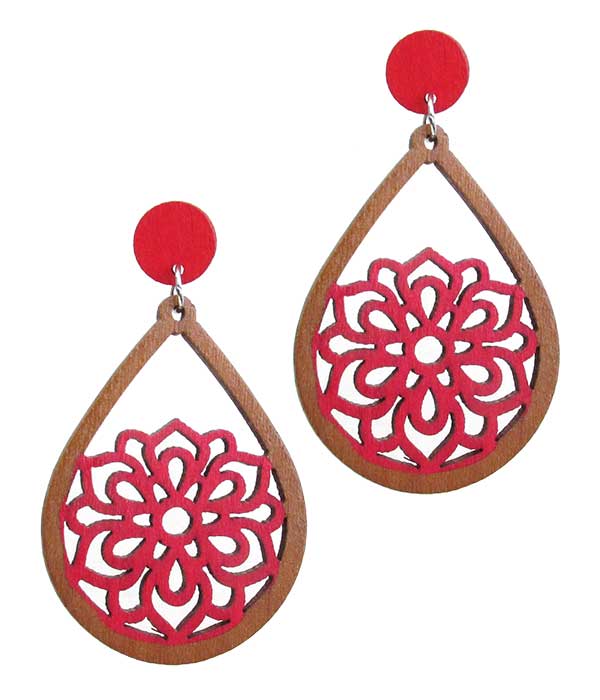 LASER CUT NATURAL WOOD FILIGREE TEARDROP EARRING