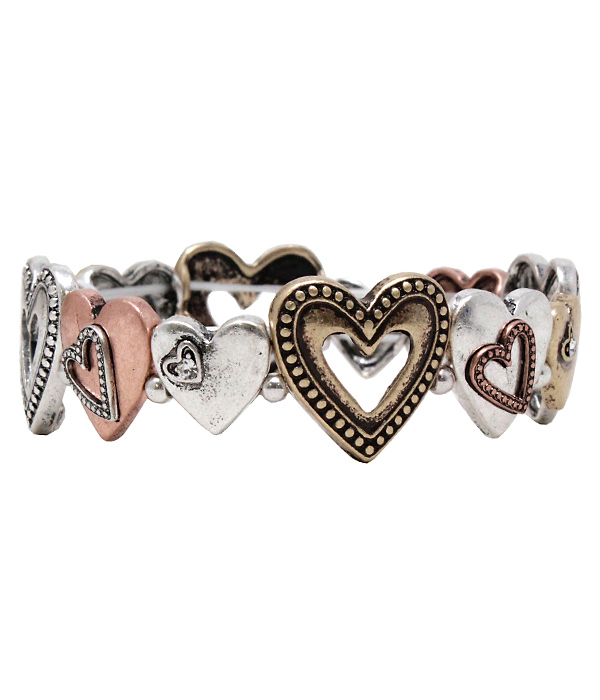 MULTI SHAPE HEART LINK STRETCH BRACELET