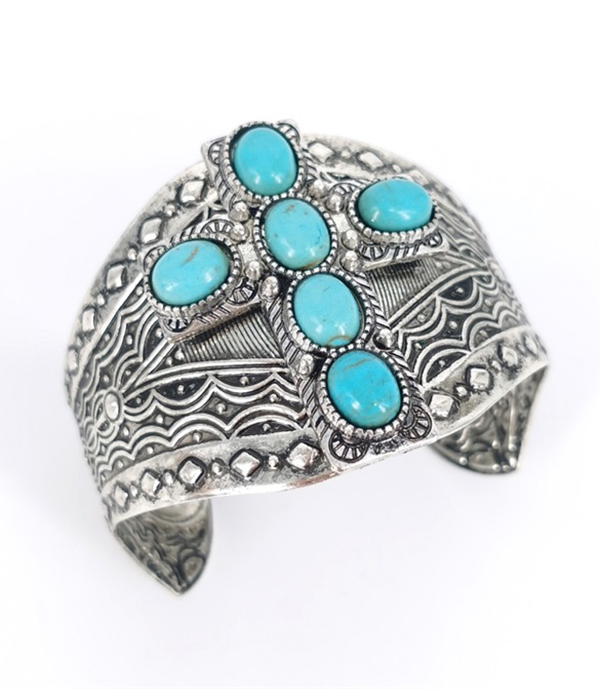 Turquoise cross wide bangle bracelet