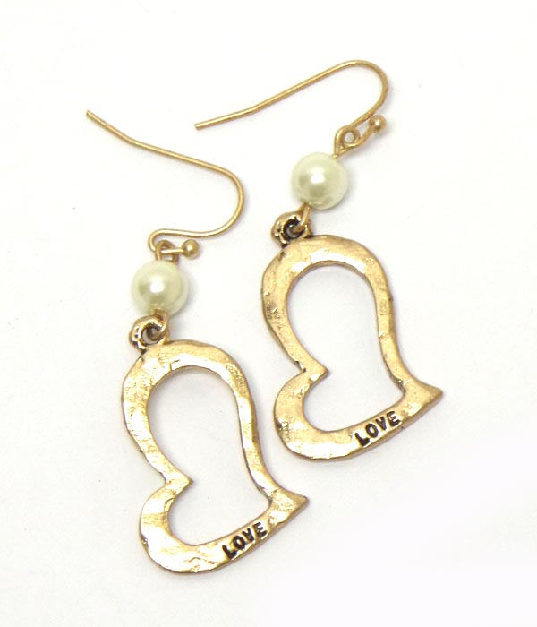 Heart love metal pearl hook earrings 