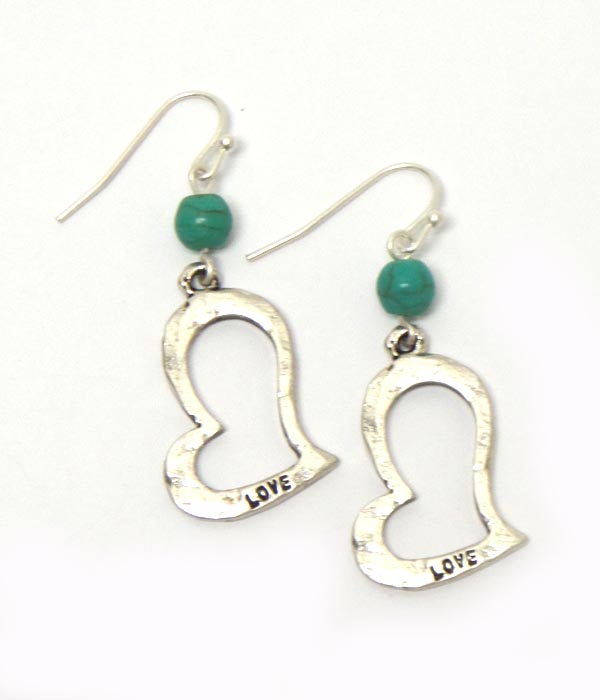 Heart love metal  stone  hook earrings