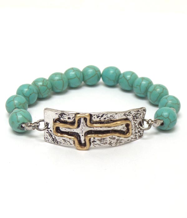 Multi metal bar cross stone bracelet