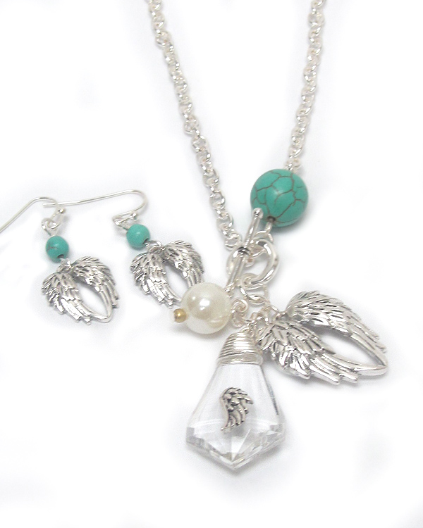 Angel wings pendant necklace set 