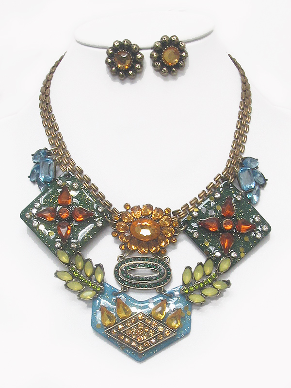 Boutique luxury acryl art and crystal statement necklace earring set