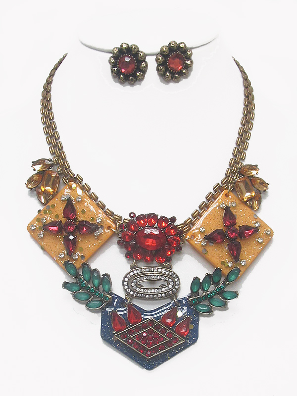 Boutique luxury acryl art and crystal statement necklace earring set