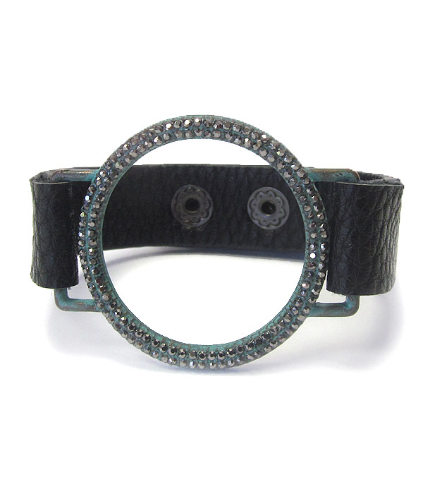 Crystal ring leather snap on bracelet