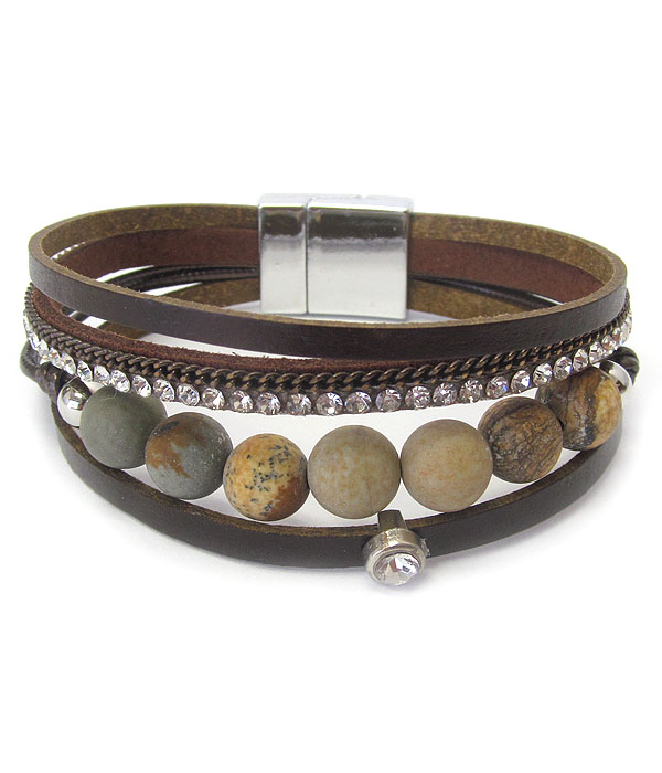 MULTI LAYER LEATHER AND CRYSTAL MIX MAGNETIC BRACELET