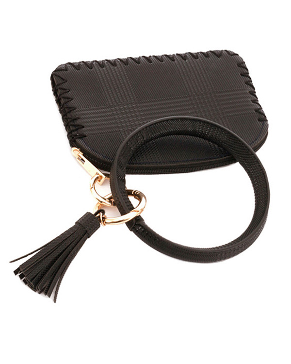 KEYRING BANGLE BRACELET WITH THREE COMPARTMENT PHONE WALLET - LEATHERETTE
