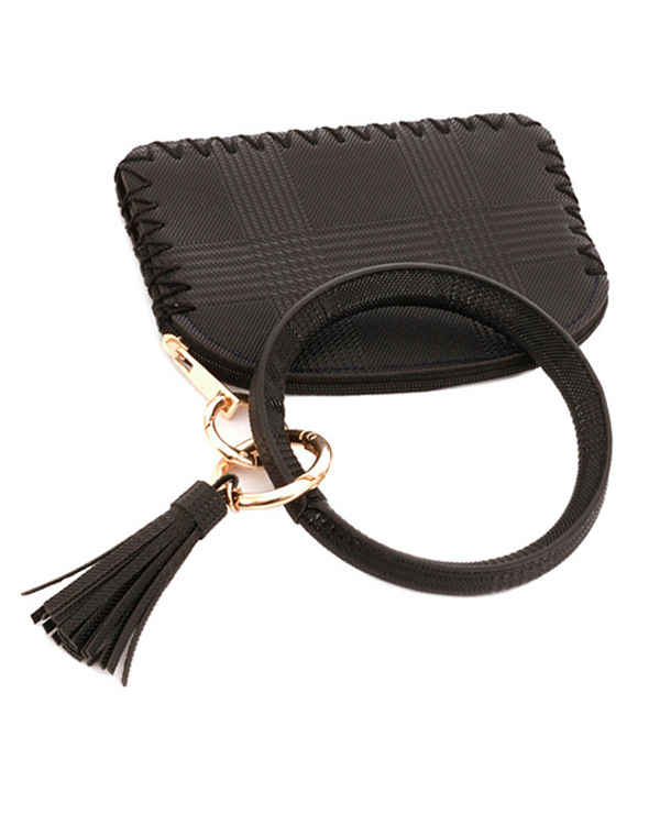 Keyring bangle bracelet with three compartment phone wallet - leatherette