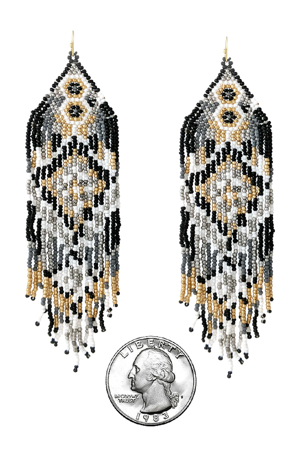 Handmade multi seedbead tassel drop earring