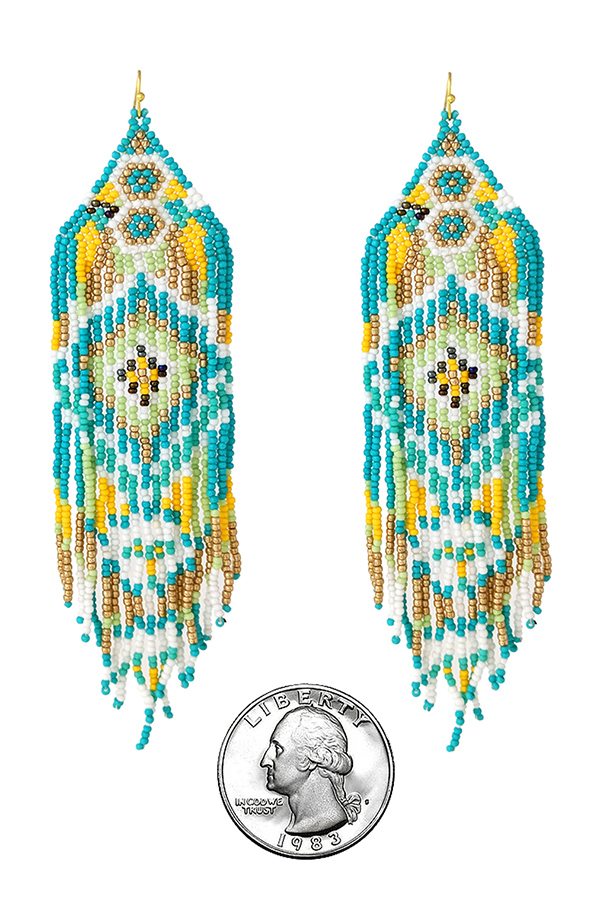 HANDMADE MULTI SEEDBEAD TASSEL DROP EARRING