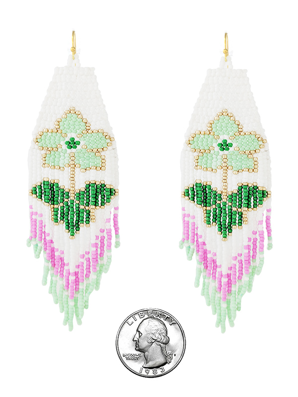 HANDMADE MULTI SEEDBEAD FLOWER PATTERN TASSEL DROP EARRING