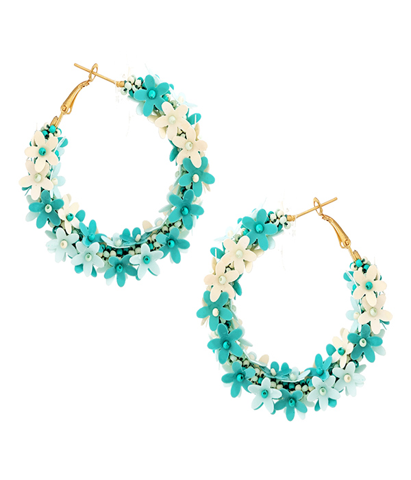 MULTI FLOWER CLUSTER HOOP EARRING