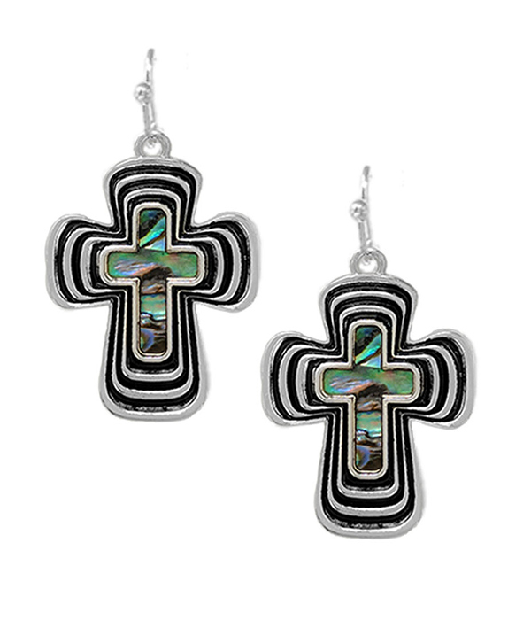 Abalone cross earring