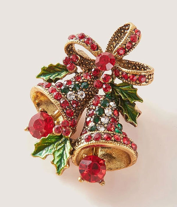 Christmas theme rhinestone bell brooch