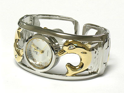 Cut out style  dolpnin metal bangle watch