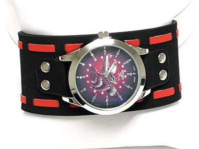 Designer inspired tattoo picture wide leather band watch