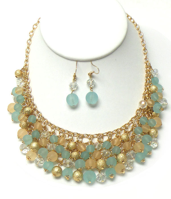 Multi acrylic and metalic ball dangle necklace earring set