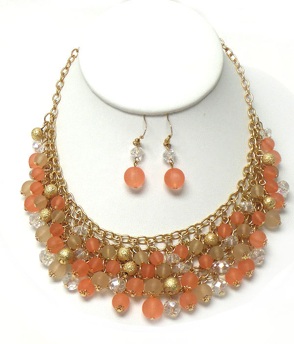 Multi acrylic and metalic ball dangle necklace earring set