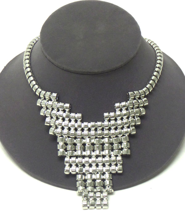 Tribal style metal bib necklace