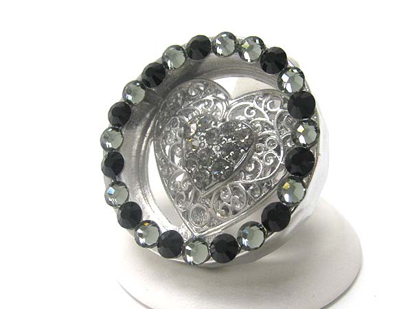 LARGE CRYSTAL STUD ROUND STRETCH RING - HEART