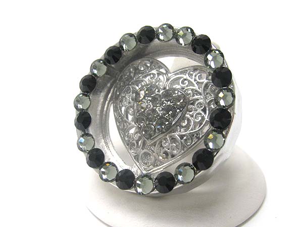 Large crystal stud round stretch ring - heart