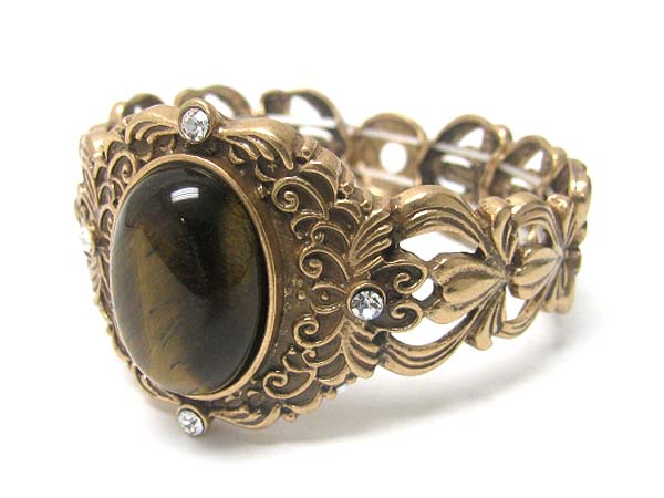 Semi precious stone and crystal stud metal stretch bracelet