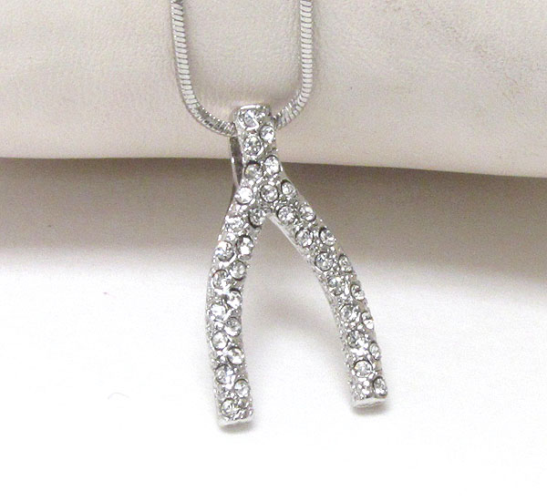 Made in korea whitegold plating crystal wishbone necklace