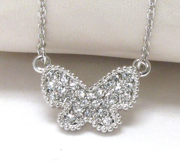 Made in korea whitegold plating crystal butterfly pendant necklace