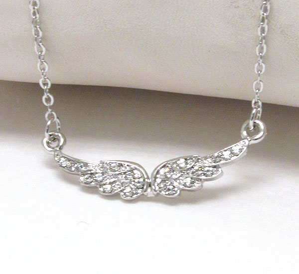 Made in korea whitegold plating crystal angel wing pendant necklace