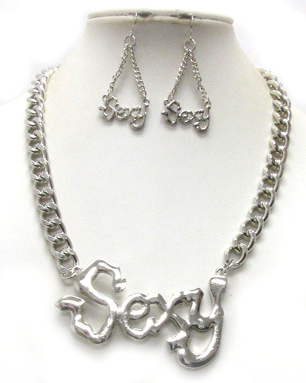 Sexy large metal pendant and thick chain necklace earring set