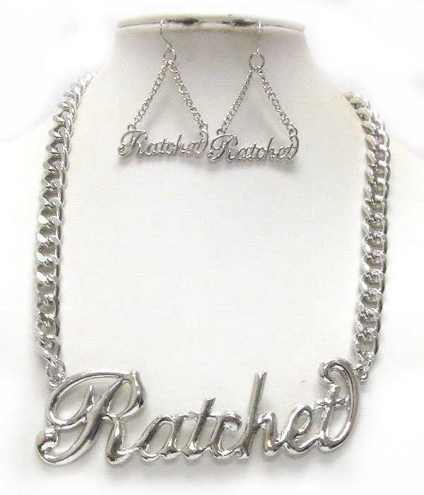 RATCHET LARGE METAL PENDANT AND THICK CHAIN NECKLACE EARRING SET