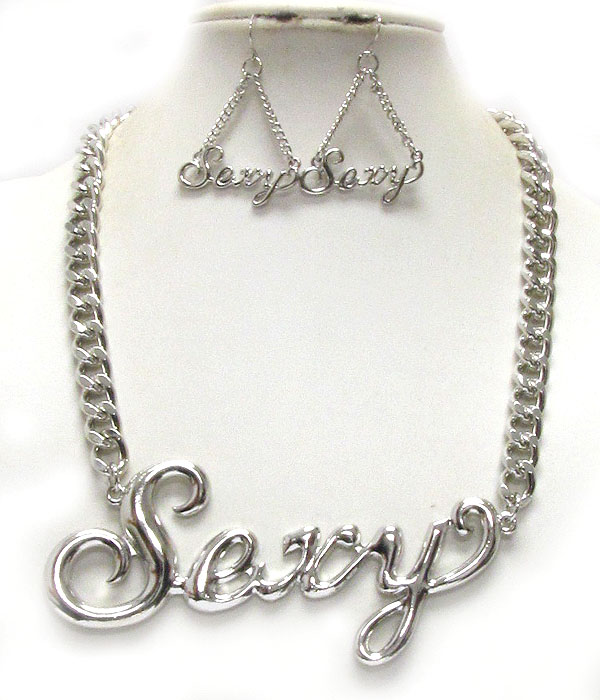 Sexy large metal pendant and thick chain necklace earring set