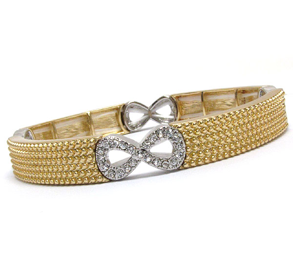Crystal infinite deco on textured metal band stretch bracelet