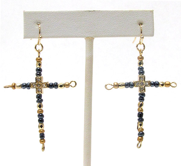 Crystal center and bead cross earring
