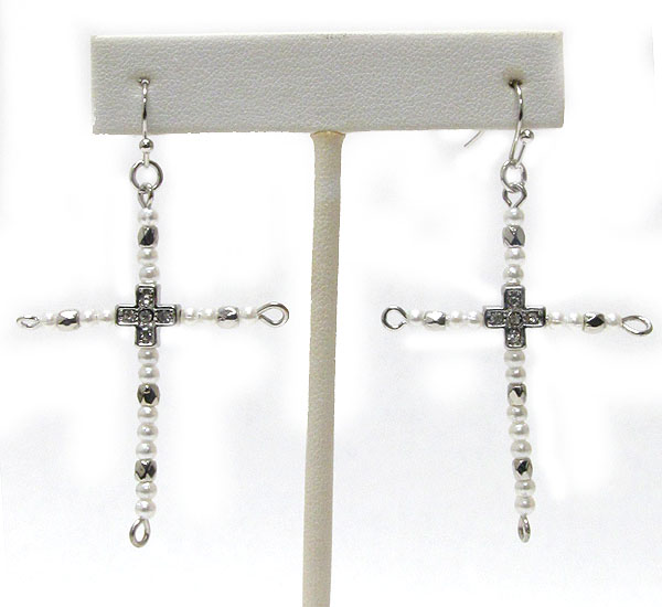 Crystal center and bead cross earring