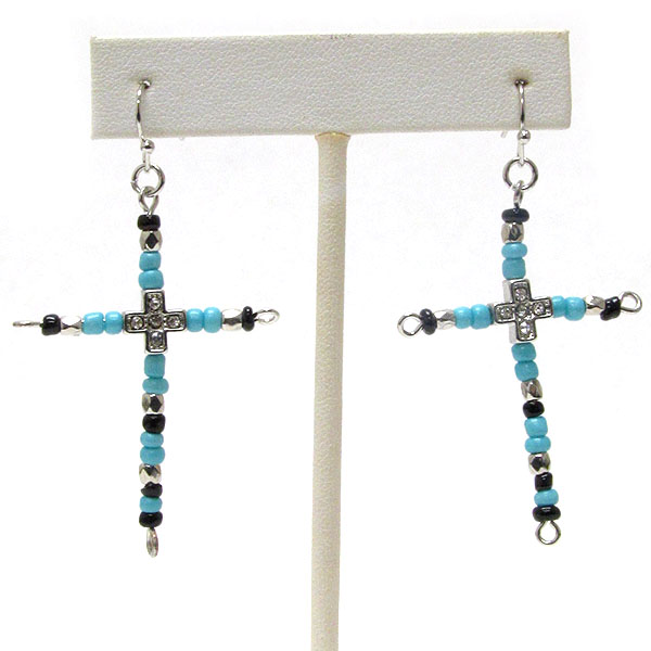 Crystal center and bead cross earring