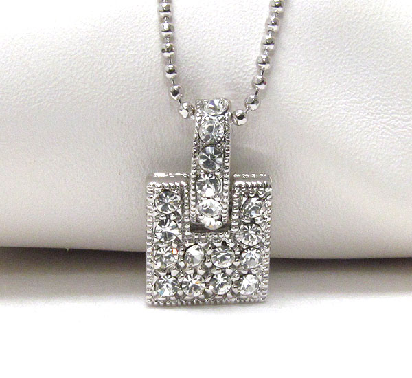 Made in korea whitegold plating and crystal deco square pendant necklace