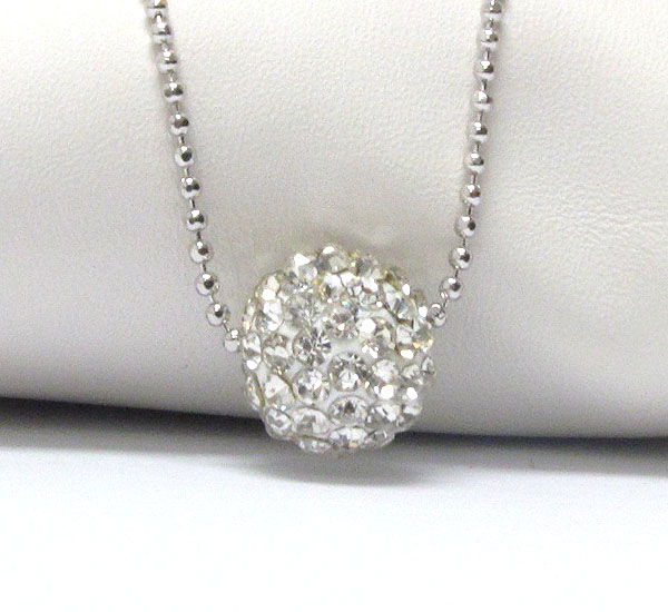 Whtie gold plating and crystal ball pendant necklace