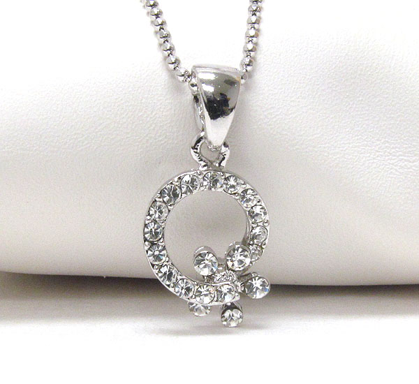 Made in korea whitegold plating and crystal deco circle and flower pendant necklace