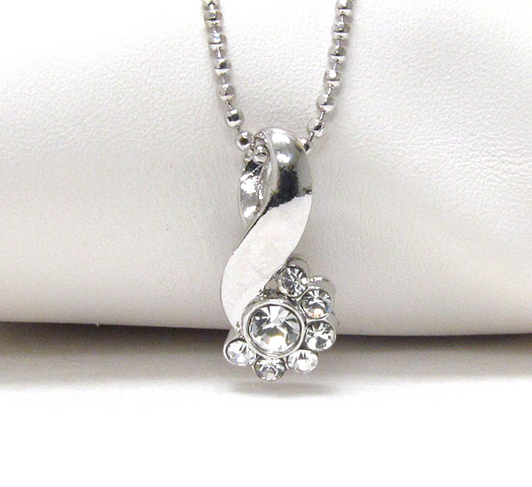 Made in korea whitegold plating and crystal flower drop pendant necklace