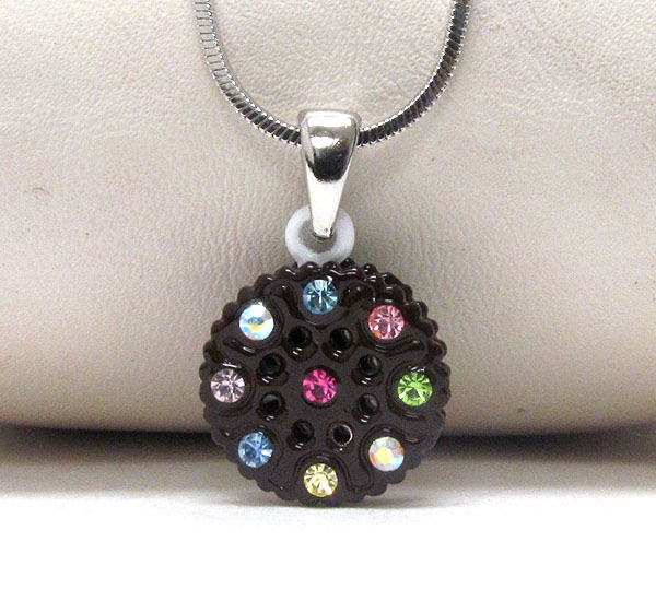 Made in korea whitegold plating and crystal deco cookie pendant necklace
