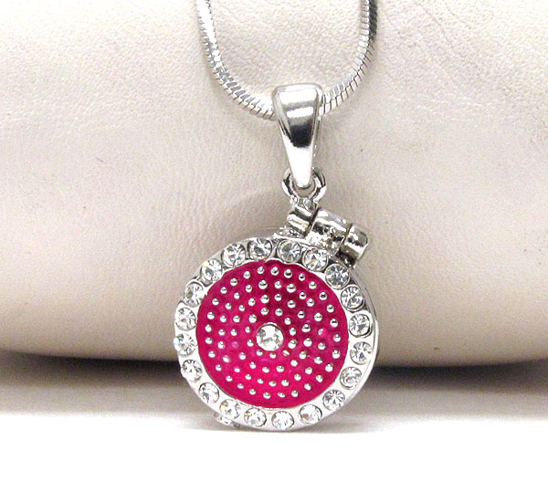 Made in korea whitegold plating and crystal deco mirror and powder pendant necklace