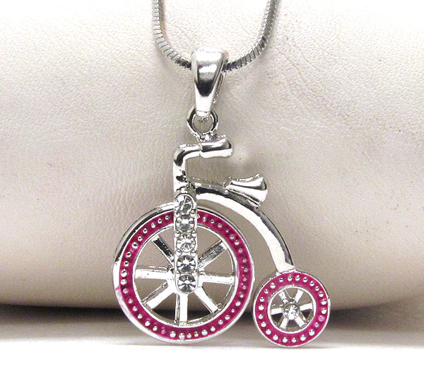 Made in korea whitegold plating and crystal deco bike pendant necklace