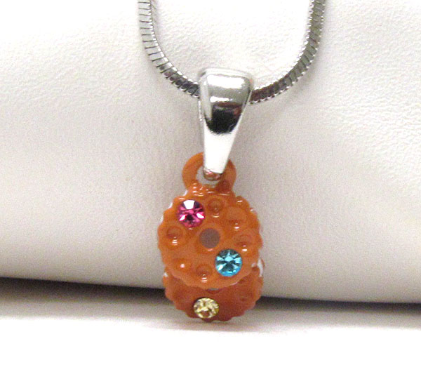 Made in korea whitegold plating and crystal deco cookie pendant necklace