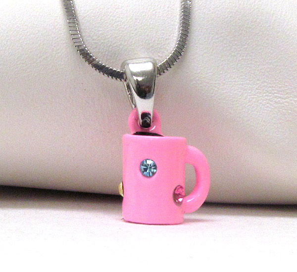 WHITEGOLD PLATING AND CRYSTAL DECO MUG CUP PENDANT NECKLACE