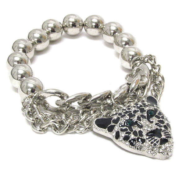 CRYSTAL AND EPOXY JAGUAR AND METAL BALL STRETCH BRACELET