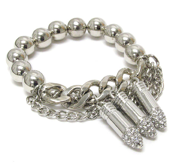 Crystal deco triple bullet dangle and metal ball stretch bracelet