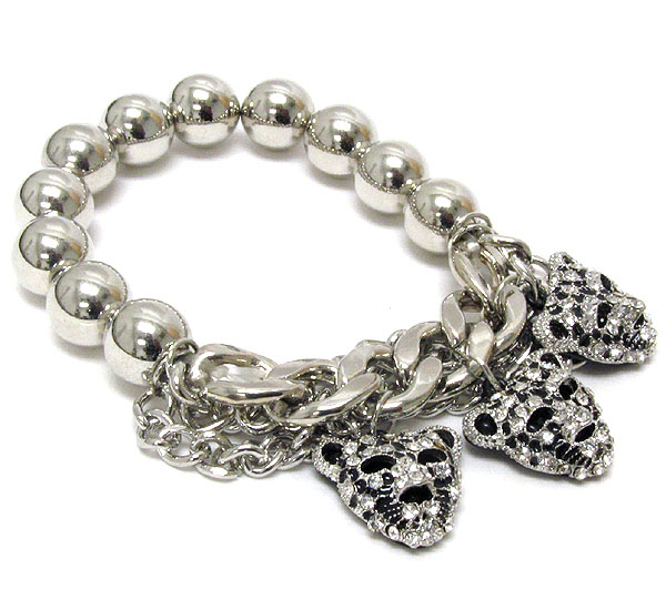 CRYSTAL AND EPOXY DECO TRIPLE JAGUAR AND METAL BALL STRETCH BRACELET